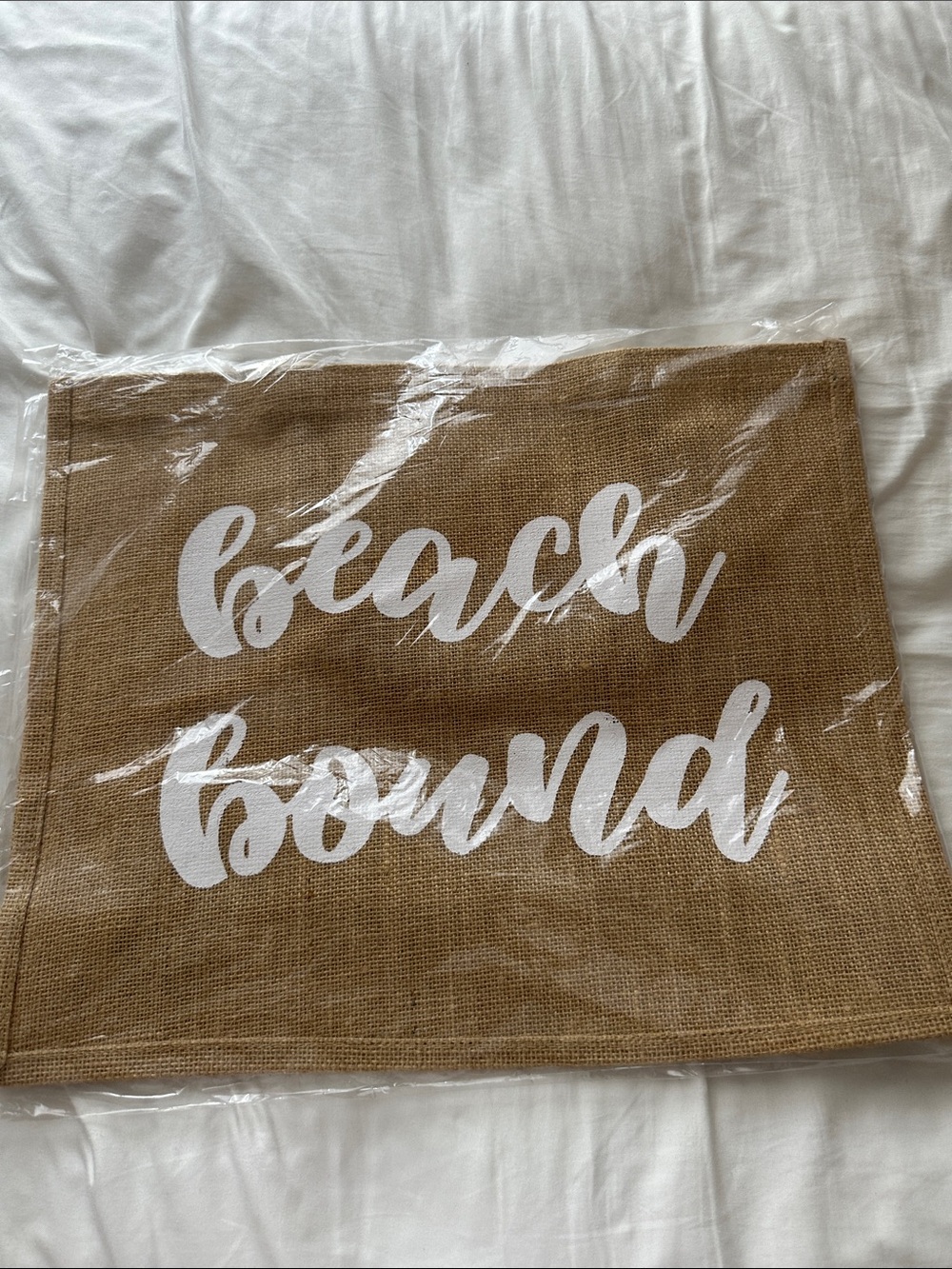 Beach Bound Jute Tote in Natural Brown with White Script | To The Market